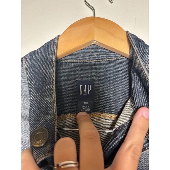 Y2k Vintage GAP Jean Jacket Round Neck Moto Grunge Katseye Band Distressed XS - Picture 7 of 9